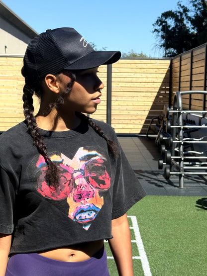 " Stare" Snow Washed Raw Edge Crop Top