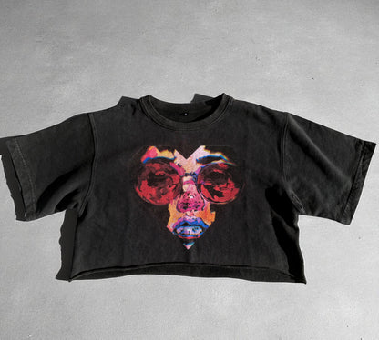 " Stare" Snow Washed Raw Edge Crop Top