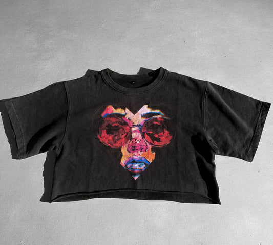 " Stare" Snow Washed Raw Edge Crop Top